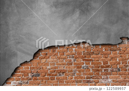 The walls are peeling the red bricks are visible texture background. The walls are peeling the red bricks are visible texture background. 122589937