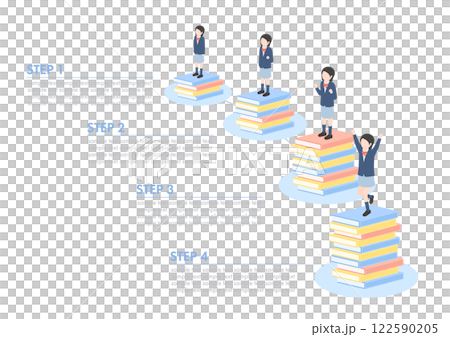 ステップアップしていく女子学生のインフォグラフィック ステップアップしていく女子学生のインフォグラフィック 122590205