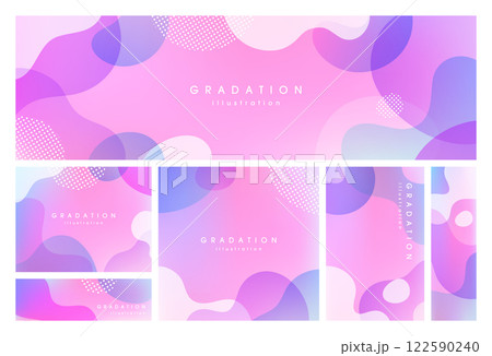 グラデーションと曲線のテンプレートセット_紫とピンク 122590240