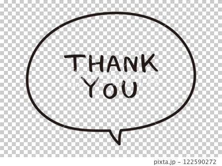 A simple handwritten speech bubble with a message Thank you 122590272