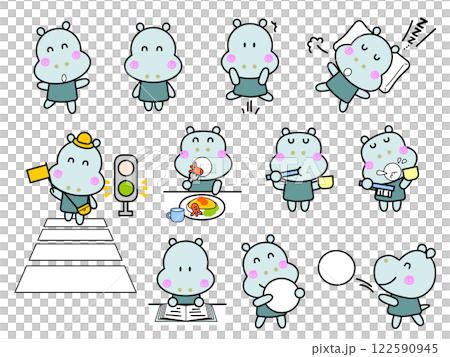 Cute hippopotamus various life set 122590945