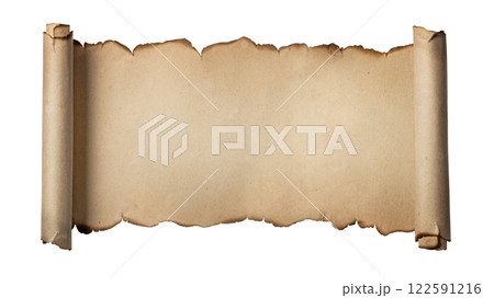 巻物状に丸められた、退色した古い紙のテクスチャー 122591216