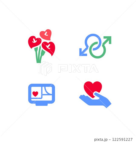 Set icons or Valentines day symbols, holiday signs designed for celebration Set icons or Valentines day symbols, holiday signs designed for celebration 122591227