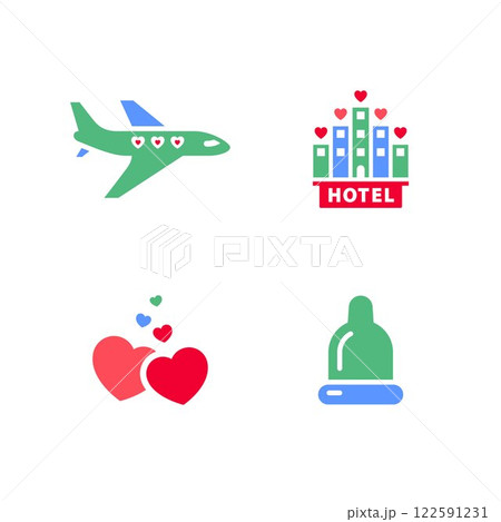 Set icons or Valentines day symbols, holiday signs designed for celebration 122591231