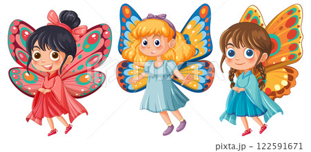 Colorful Fairy Friends with Butterfly Wings 122591671