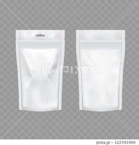Transparent Stand Up Pouch Packaging Mockup with Zip Lock Vector 122591900
