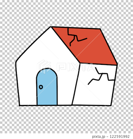 古い家　壁にひびが入ったボロ家のイメージイラスト 122591992