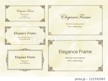 高級感のあるエレガンスなフレームセット、飾り罫、装飾デザイン、上品なあしらい　金、ゴールド 122592065