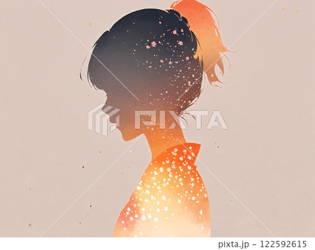 水彩アート　着物姿の女性　桜 122592615