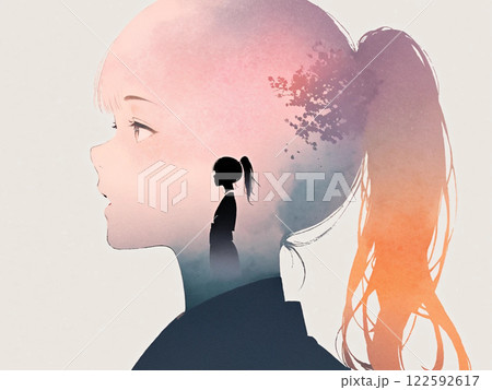 水彩アート　着物姿の女性　桜 122592617