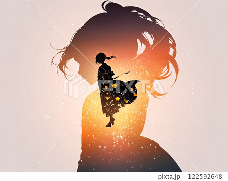 水彩アート　着物姿の女性　桜 122592648