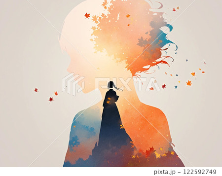 水彩アート　着物姿の女性　桜 122592749