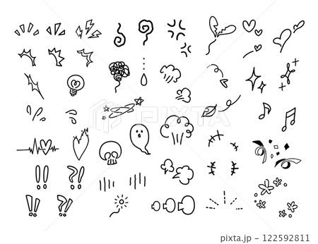 漫符、漫画記号・アイコンの線画セット 122592811