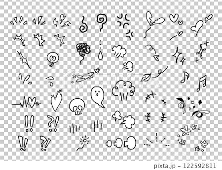 漫符、漫画記号・アイコンの線画セット 122592811