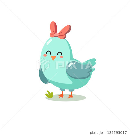 Blue cute baby chicken wearing red bow. Happy Easter concept. Blue cute baby chicken wearing red bow. Happy Easter concept. 122593017