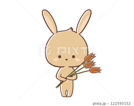 チューリップを持って立つウサギのイラスト 122593152