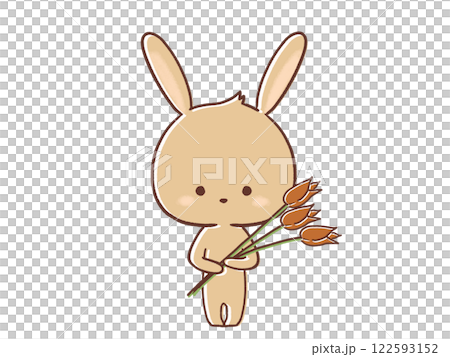 チューリップを持って立つウサギのイラスト 122593152