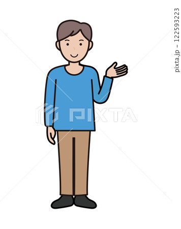 案内や説明をするイメージの若い男性の全身イラスト 122593223