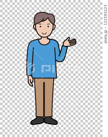 案内や説明をするイメージの若い男性の全身イラスト 122593223