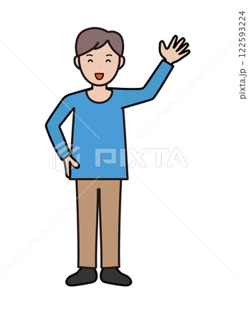 元気に挨拶をする若い男性の全身イラスト 元気に挨拶をする若い男性の全身イラスト 122593224