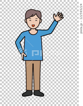 Full-body illustration of a young man greeting cheerfully Full-body illustration of a young man greeting cheerfully 122593224