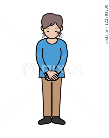 大汗をかいて謝罪する若い男性の全身イラスト 122593230