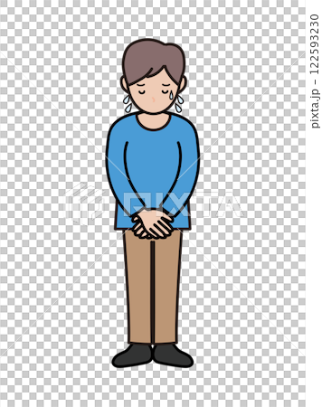 大汗をかいて謝罪する若い男性の全身イラスト 122593230