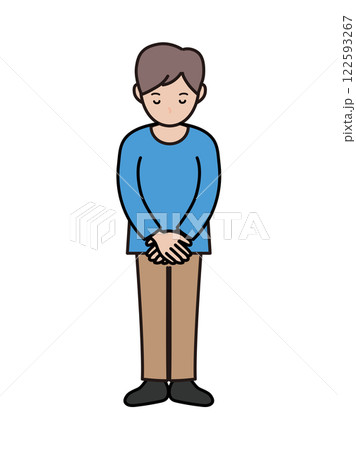 頭を下げて謝る若い男性の全身イラスト 頭を下げて謝る若い男性の全身イラスト 122593267