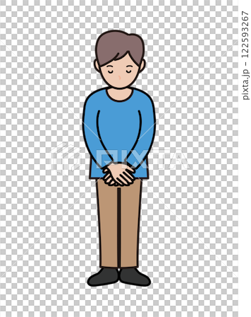 頭を下げて謝る若い男性の全身イラスト 頭を下げて謝る若い男性の全身イラスト 122593267