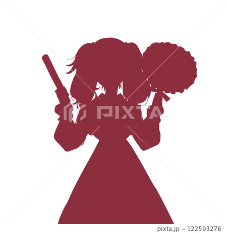 うちわとサイリウムを持って推し活をする女性 シルエット うちわとサイリウムを持って推し活をする女性 シルエット 122593276