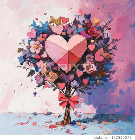 Vintage antiques postcard,with a red heart and rabbits for a couple in love, a gift for a girl's birthday card, wedding card, atmosphere of love devotion happiness romance nostalgia 122593575