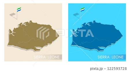 Sierra Leone country flag installed on geographic positioning map point of country territory. Sierra Leone commonwealth banner on land and sea. Festive patriotic HD format template independence day Sierra Leone country flag installed on geographic positioning map point of country territory. Sierra Leone commonwealth banner on land and sea. Festive patriotic HD format template independence day 122593728