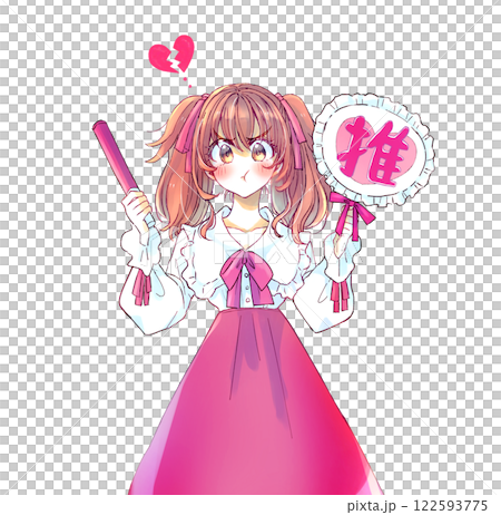 うちわとサイリウムを持って推し活をする女性 怒る 赤 うちわとサイリウムを持って推し活をする女性 怒る 赤 122593775