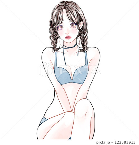 下着姿で座っている女性 122593913