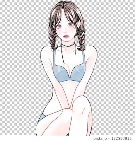 下着姿で座っている女性 122593913