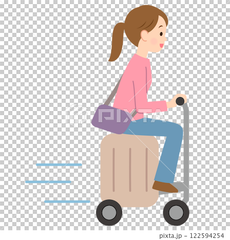 A young woman traveling with an electric suitcase 122594254