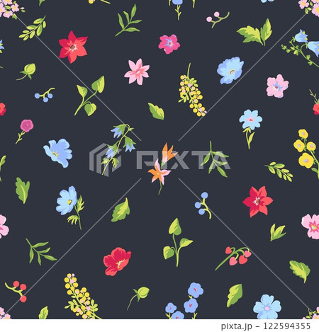Lovely hand-drawn colorful flowers in a seamless pattern, featuring a cute floral design that is great for textiles, wallpapers, and wrapping. Diverse small flowers in a Liberty pattern. Lovely hand-drawn colorful flowers in a seamless pattern, featuring a cute floral design that is great for textiles, wallpapers, and wrapping. Diverse small flowers in a Liberty pattern. 122594355