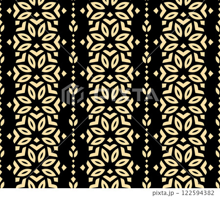 Flower geometric pattern. Seamless vector background. Golden and black ornament 122594382