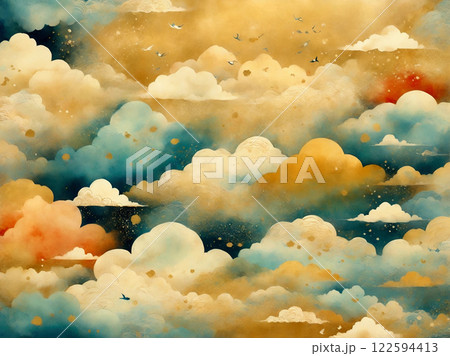 和風水彩画　金地　雲 122594413