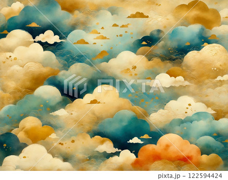 和風水彩画　金地　雲 122594424