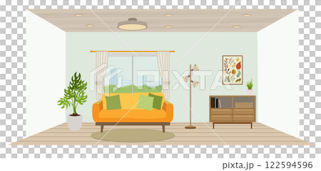 ソファーやキャビネットのあるおしゃれなリビングルーム 122594596