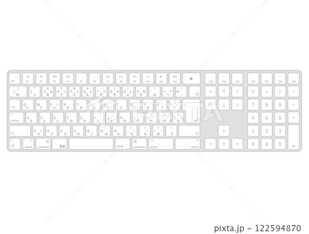 白いJIS配列の日本語配列のキーボードのイラスト（俯瞰・PNG・ベクター） 122594870