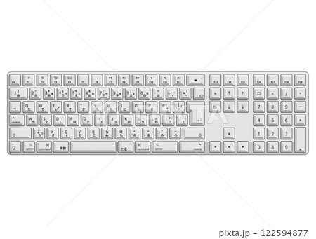 グレーの日本語 JIS配列のキーボードを真上から俯瞰してみたイラストの