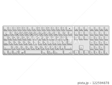白い日本語 JIS配列のキーボードを真上から俯瞰してみたイラスト 白い日本語 JIS配列のキーボードを真上から俯瞰してみたイラスト 122594878