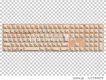 An illustration showing a wood-grain design Japanese JIS layout keyboard viewed from directly above. An illustration showing a wood-grain design Japanese JIS layout keyboard viewed from directly above. 122594879