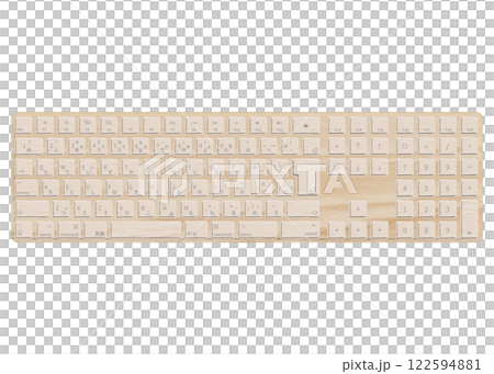 An illustration showing a wood-grain design Japanese JIS layout keyboard viewed from directly above. An illustration showing a wood-grain design Japanese JIS layout keyboard viewed from directly above. 122594881
