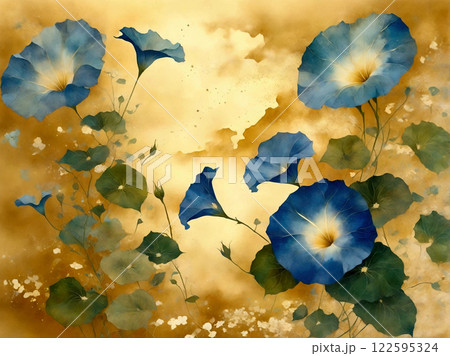 和風水彩画　金地　朝顔 122595324