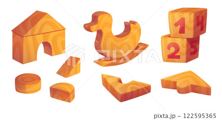 Wooden toys set isolated on white background 122595365
