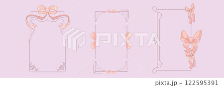 Coquette vintage frames with ribbon bows on pink Coquette vintage frames with ribbon bows on pink 122595391