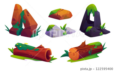 Mossy rocks and fallen logs collection 122595400